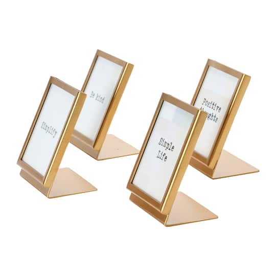 4 Pack Metal &#x26; Glass 3&#x22; Square Frame with Easel &#x26; Saying